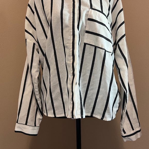 LULUS Amelia Dawn Off-White Striped Long Sleeve Button-Up Top (Size M) - Picture 3 of 16